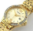 Nice Seiko Crystal Bezel  6N22 00B0 Gold Tone Quartz Lady's Watch