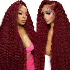 30 Inch 99J Burgundy Wig Human Hair 13X6 Deep Wave Lace Front Wigs Human Hair Pr