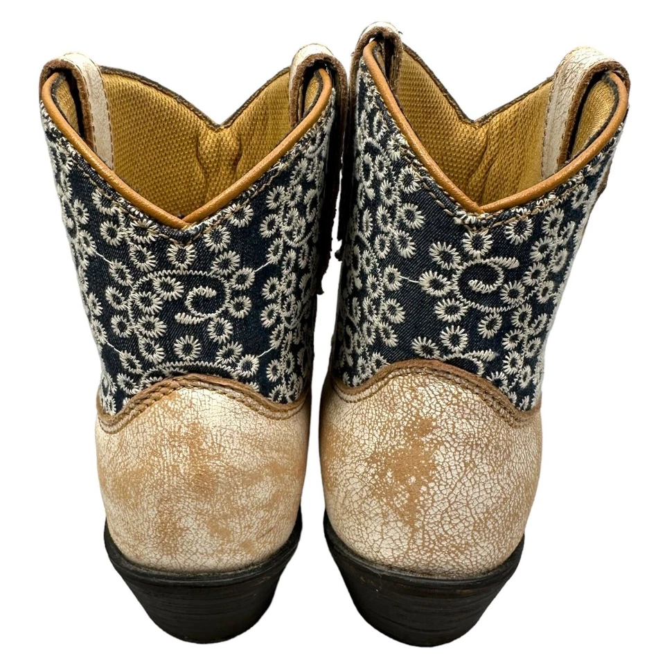 Laredo Kymber Western ботильоны женщин 7 M бежевый синий ковбой круглый носок кожи - Изображение 4 из 4