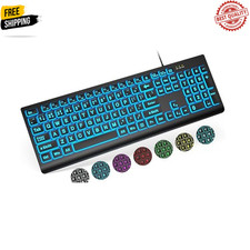 SABLUTE Large Print Backlit Keyboard Wired USB Lighted Computer Keyboards with S
