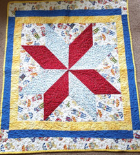 Handmade Patchwork Star Quilt Red Yellow Blue Flower Carts Lap Wall Hanging