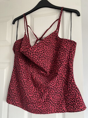 Topshop Red Leopard Print Cowl Neck Strappy Cami Top Brand