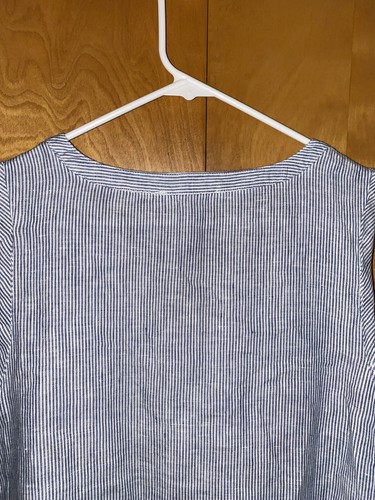 Lucky Brand Women Sz L Blue White Striped 100% Linen Sleeveless - Picture 4 of 5