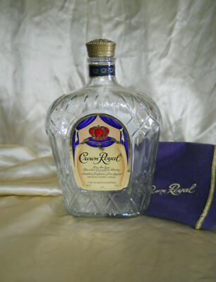 Lot of 3 Empty 1 Liter Crown Royal Whiskey Bottles With Caps and Boxes