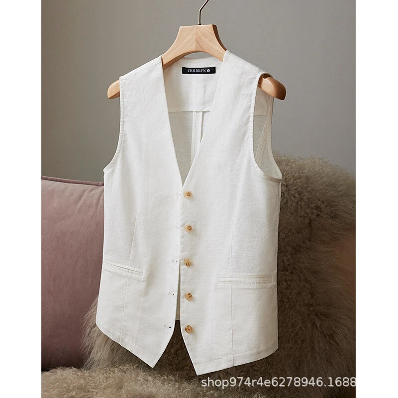 VETEMENTS Gilet esterno cotone lino donna nuovo sottile manica monopetto gilet gilet