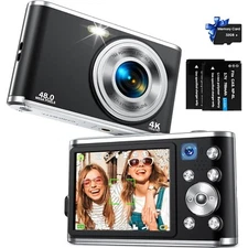 Digital Camera, Auto Focus FHD 4K Vlogging Camera with Dual Camera 48MP 16X Digi