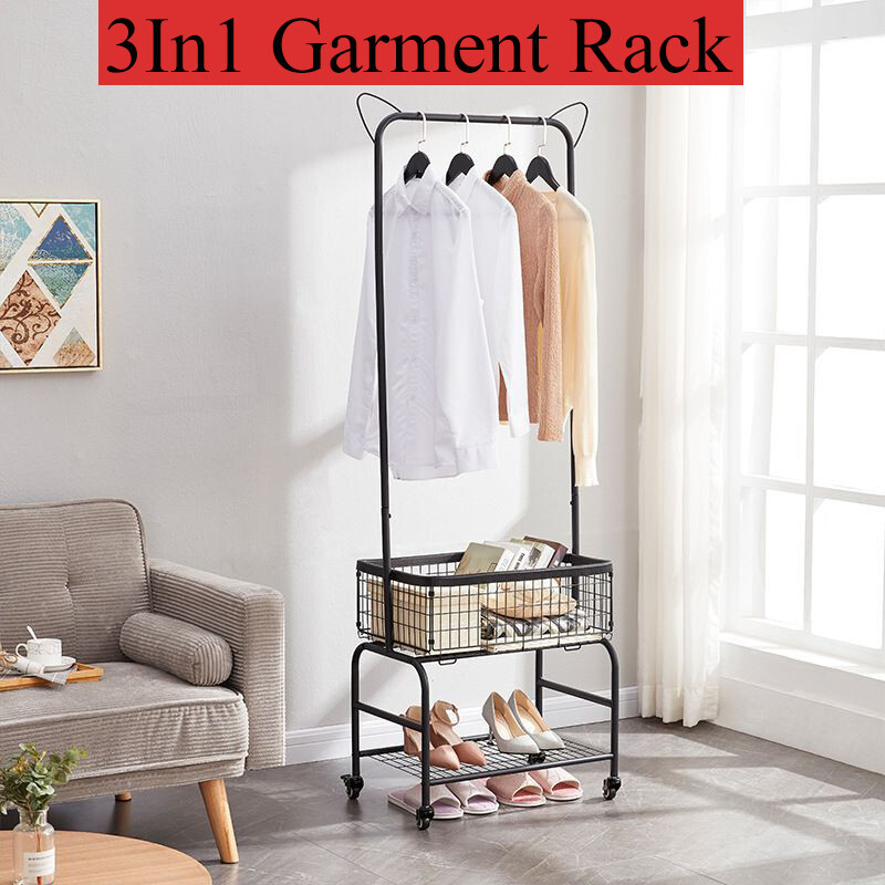 Clothes Rack Heavy Duty Wardrobe Hanger Garment Storage Stand Organizer Rolling-image