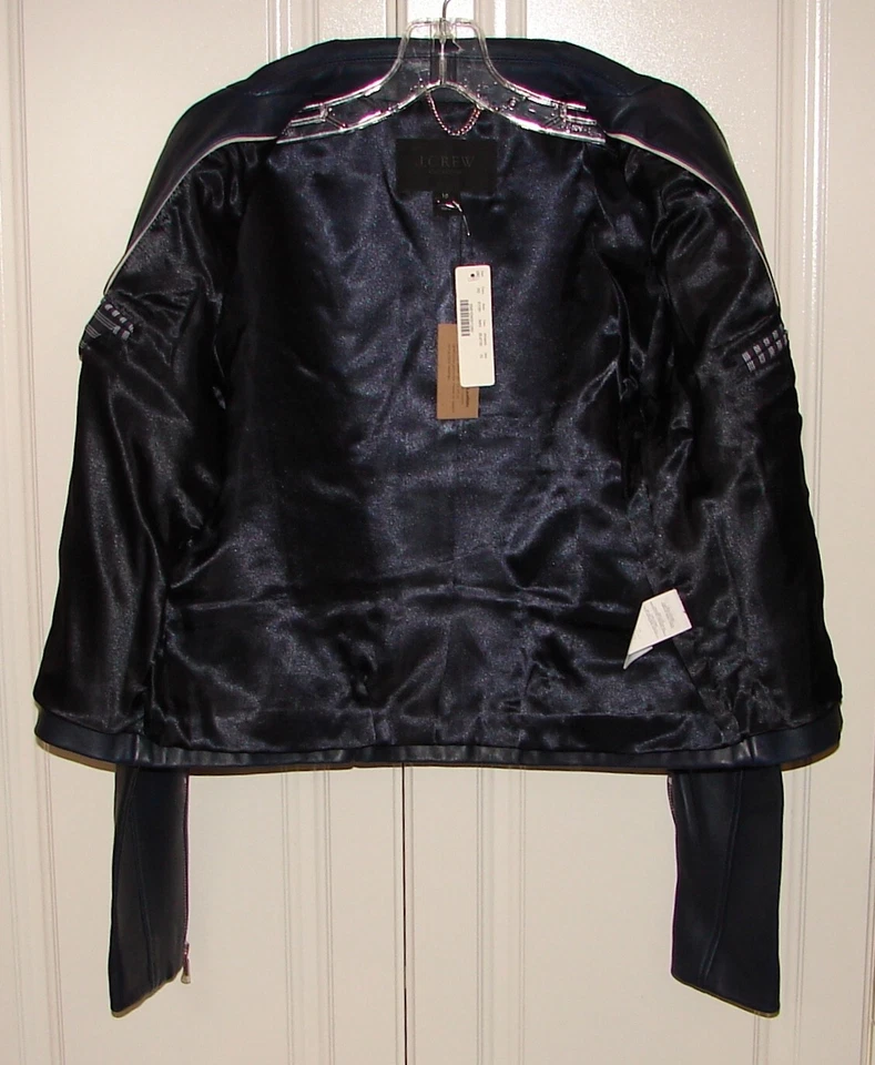 NWT J Crew Collection size 10 navy blue leather cropped moto jacket #E1781 - Image 4 of 4