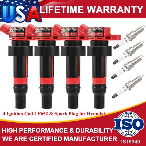4X Ignition Coils & Spark Plugs For 201217 Hyundai Accent Veloster Kia