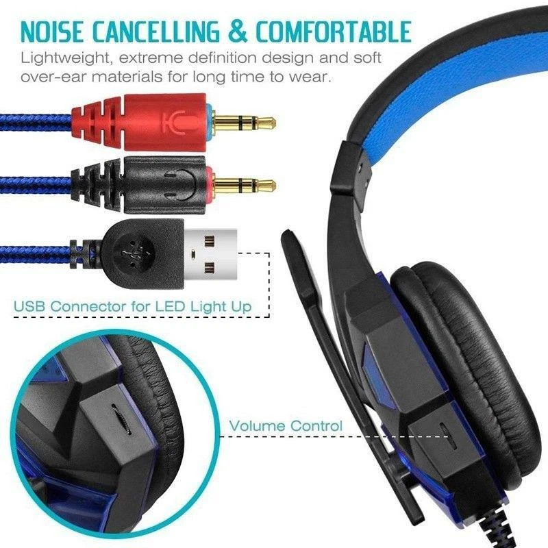3.5mm Gaming Headphones Mic LED Headset Stereo Bass Surround For PC Xbox One PS4 - Image 4 of 4
