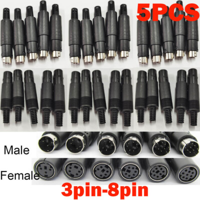 5X Mini DIN Plug Jack Connector with Black ABS Plastic Handle 3pin to 8pin