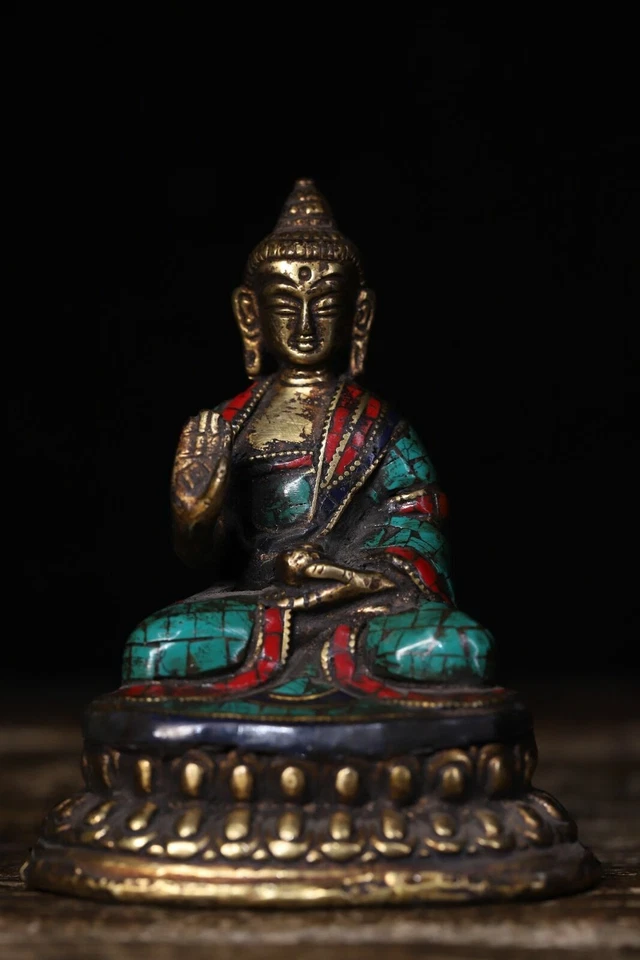 Antiguo Templo Turquesa Tíbet Cobre Sakyamuni Tathagata Buda Budismo Estatua Foto 2 de 4