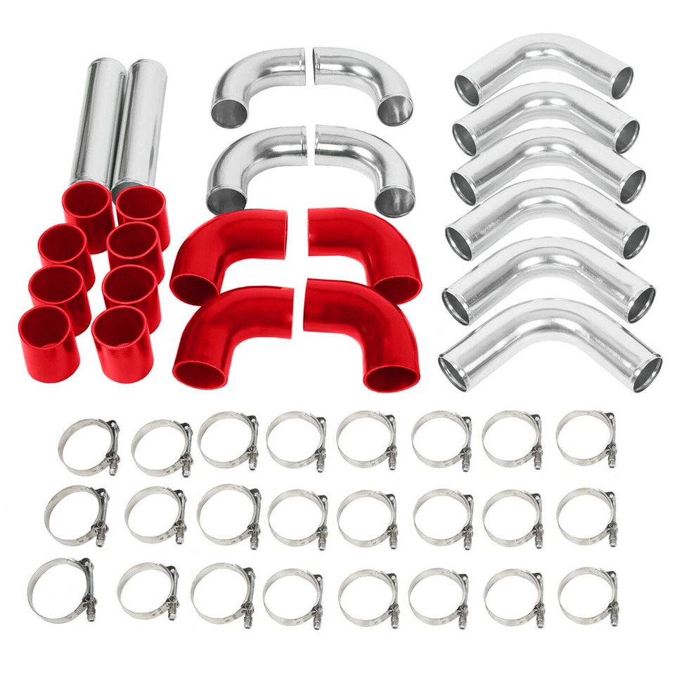 12 Pcs Universal 3" Aluminum Turbo Intercooler Piping Coupler & Clamp Kit Red - Image 2 of 4