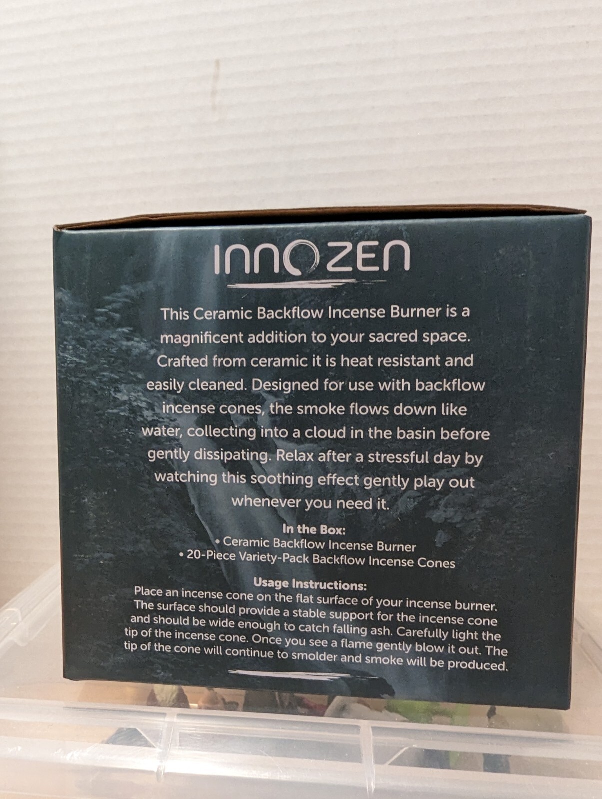 Innozen Backflow Waterfall Cascading Incense Burner Black Ceramic NEW