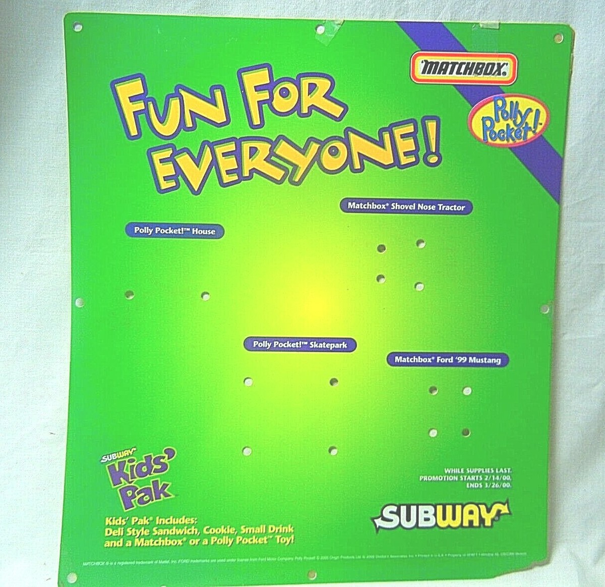 SUBWAY KIDS PAK MEAL Toys VINTAGE DISPLAY BOARDS ONLY | eBay