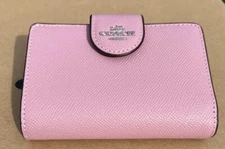 Coach 6390 Crossgrain Leather Medium Corner Zip Wallet  $198 Silver/Tulip