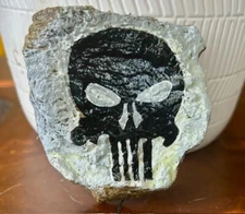 Hand Painted Rough Stone Art "Punisher" Collectible Garden Outdoor Decor