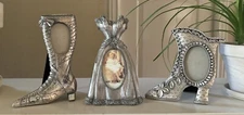 Ganz Collection Set 3 Pewter Photo Frames Victorian Dress & Boots Tabletop