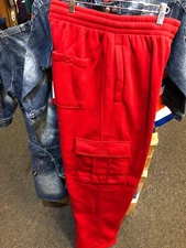 Mens Jogger Fleece Cargo Pocket Sweat Pants With Drawstring  GODBODY BRAND RED