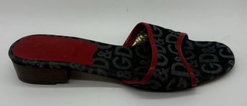 Vintage Dolce Gabanna Denim Monogram Logo Kitten Heel Slide Sandal Y2K Sz 39 9