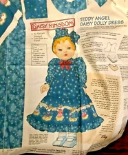 DAISY KINGDOM Cotton Fabric Panel Teddy Angel Daisy Dolly Dress fits 18" dolls 