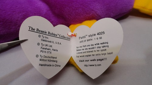 Ty Beanie Baby PATTI 1995 Retired PVC Pellets Mint Condition - Picture 3 of 10