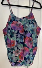 Tankini Swimsuit Bathing Top Plus Size 24W Floral Multicolor Stretch Builtin Bra