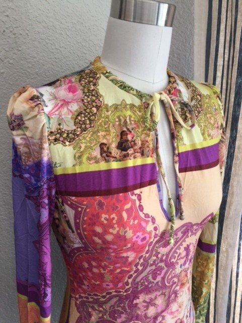 EUC ETRO Romantic Patchwork Print Jersey Tie Neck… - image 3