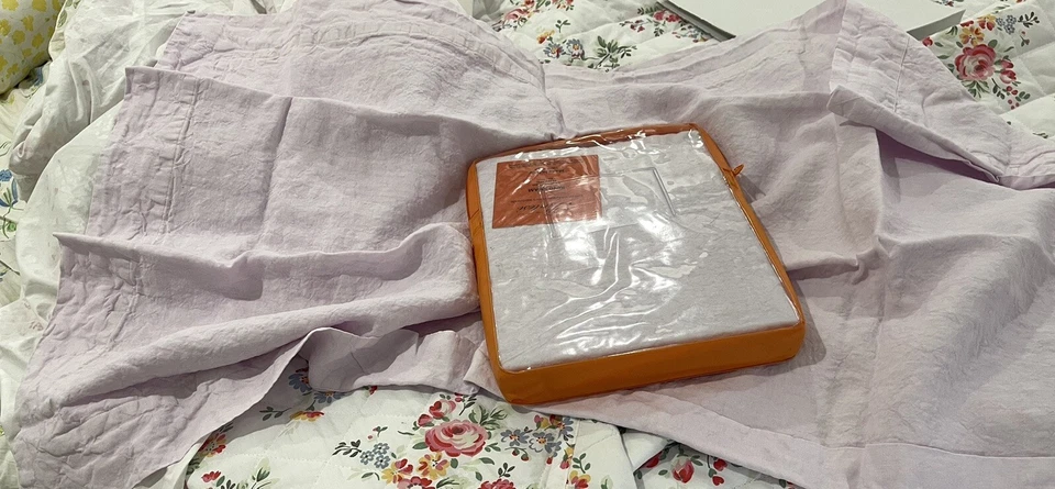 Pratesi Italia Nuevo 2 piezas King Shams 100% Lino Lavado Lila Foto 3 de 4