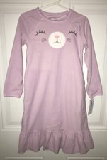 Carter's Girl's Purple Kitty Cat Fleece Nightgown Pajamas Size 4-5 NEW