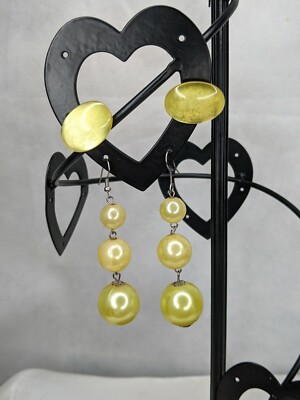 Vintage Earrings Yellow 60s 70s Lucite Screw Back Dangle Modern