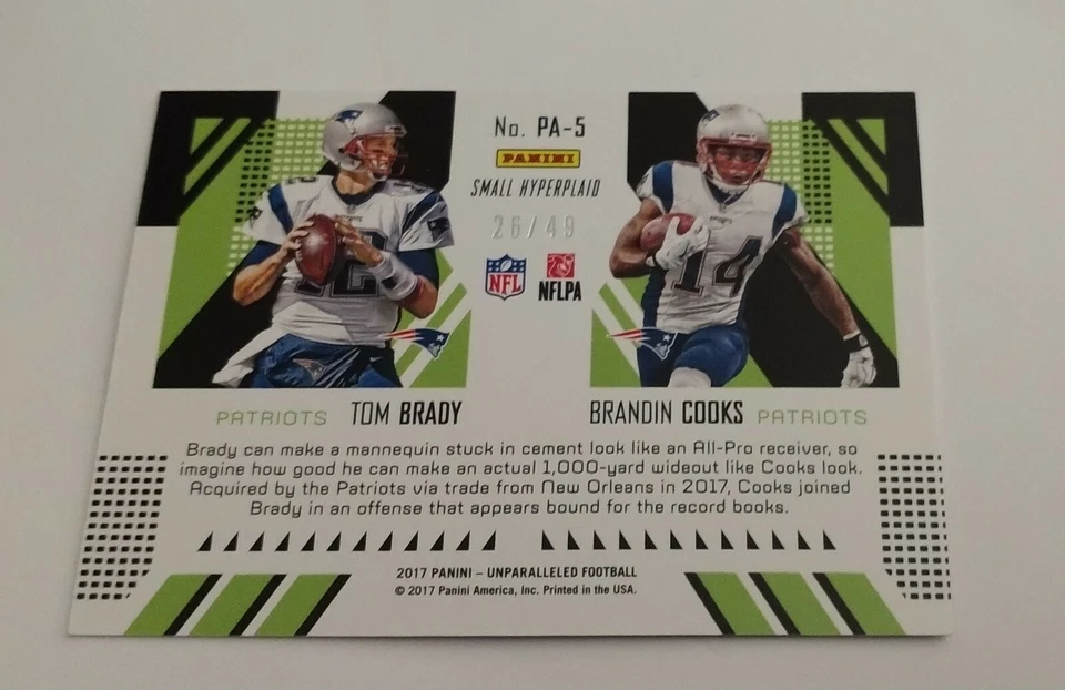 2017 Panini Unparalleled Perfect Pairs Tom Brady / Cooks PURPLE (26/49) MINT - Image 2 of 2