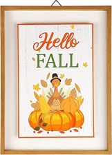 Fall Wall Decor, Thanksgiving Decoration Hello Fall Sign, 15.4" x 11.4" Farmhous