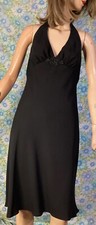 Demure Women’s Jones Wear Classic Black Dress Lined Beaded Halter Cocktail Party