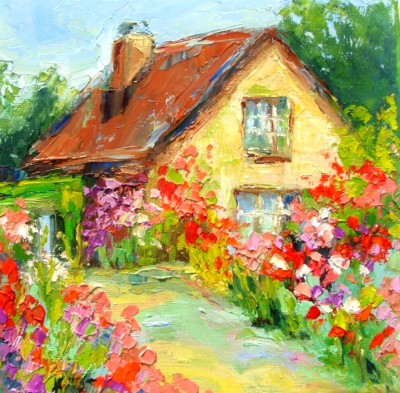 Irish Cottage Original Ölgemälde Landschaft Wandbild Wanddeko Leinwand 8x8 Zoll