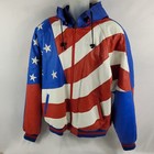 USA United States Flag Vintage Leather Full-Zip Jacket Hooded Speedy Mens XL