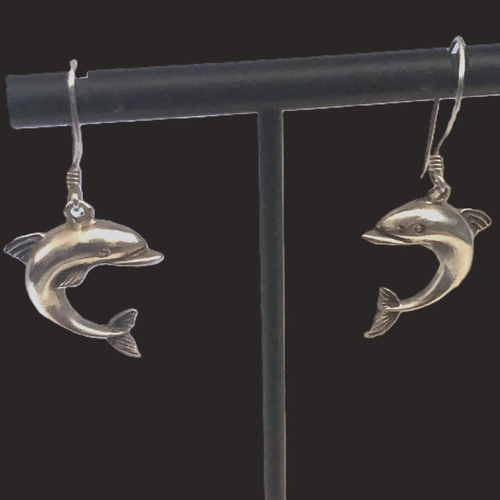 925 Sterling Silver Dangle Dolphin Wire Hook Earrings ~ 1 1/2" T X 3/4" W 4.46g - Picture 8 of 11