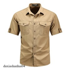 Mens Work Shirts Military Short Sleeves Air Force Army Cotton Casual Shirts Tops