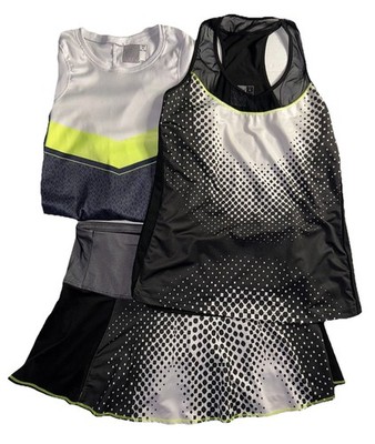 Lucky In Love Tennis 3 Piece Set Skirt Skort (L) & Long & Sleeveless Tops (M)