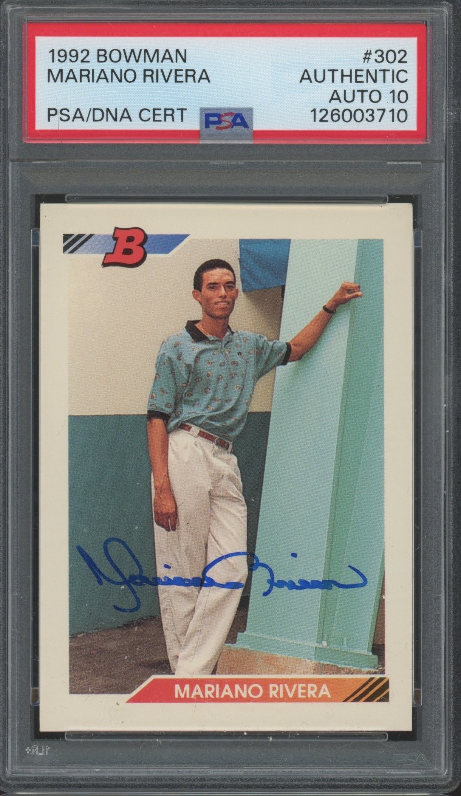 1992 Bowman #302 Mariano Rivera Autograph RC Rookie PSA DNA Authentic 10 Auto