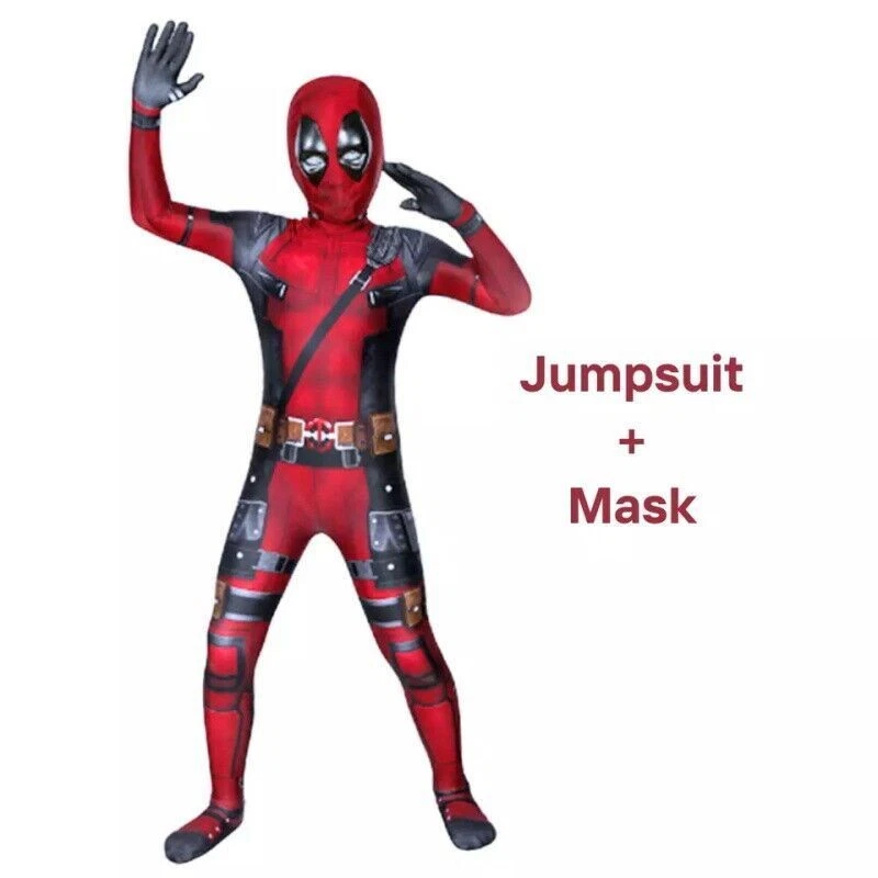 Kids Deadpool Halloween Costume Boys Superhero Jumpsuit Bodysuit Swords Gifts！！！