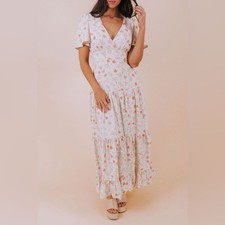 Storia The Strawberry Fields Maxi Dress women’s sz Large flutter sleeve new nwt