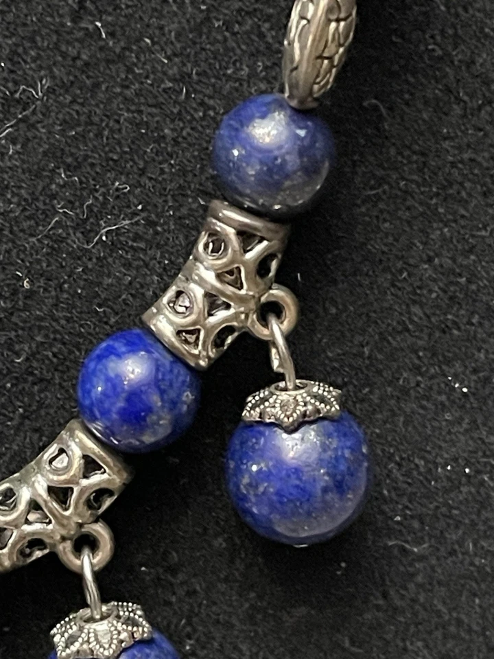 Lapis Lazuli 项链耳环套装波西米亚银色珠工匠珠宝首饰 — 第 2/4 张图片