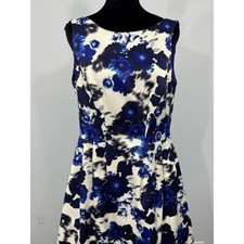 Vince Camuto Floral Fit and Flare Dress Womens Size 8 Blue White Sleeveless
