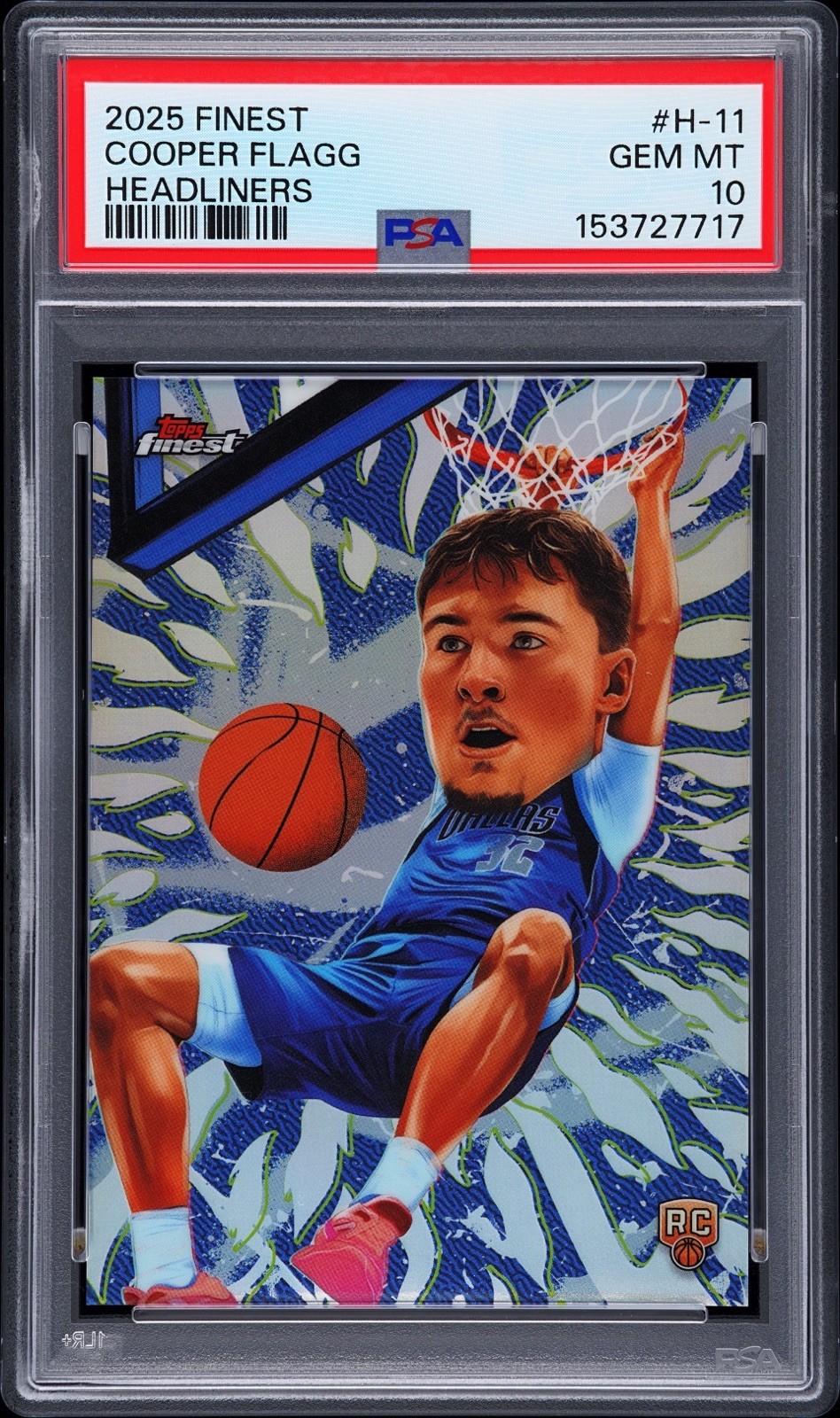 2025 Topps Finest Cooper Flagg Headliners Rookie RC #H-11 Mavericks ROY PSA 10