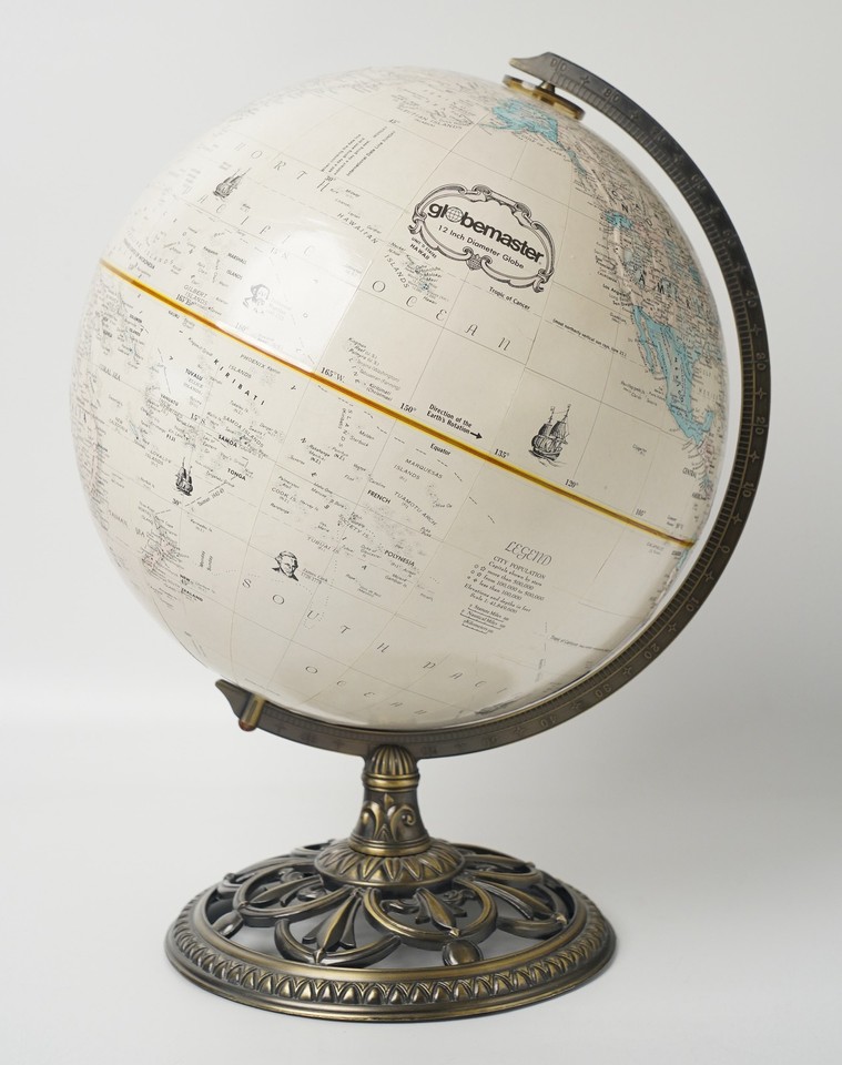 Vintage Replogle Globemaster 12" World Globe Ornate Metal Base
