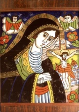 Art postcard Jesus on cross angels Mary Romanian Peasant Museum unused