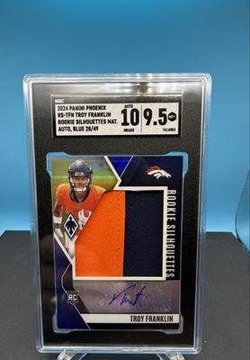 #ad 2024 Panini Phoenix Rookie Sihouettes Troy Franklin Blue 49 RC SGC 9.5 10 $299.00
