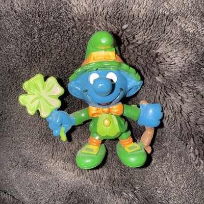 Smurfs Good Luck Smurf Leprechaun Vintage Figure St Patrick Clover toy