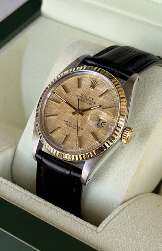 1983 Rolex Datejust Two-Tone 18K/SS Watch with Gold Linen Dial...
